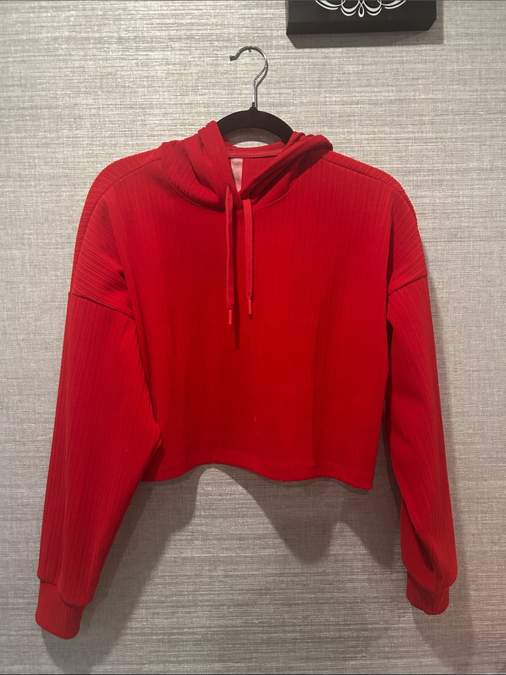 Beyond Yoga Red Ribbed Hooded Crop Sweatshirt
